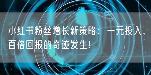 小红书粉丝增长新策略：一元投入，百倍回报的奇迹发生！