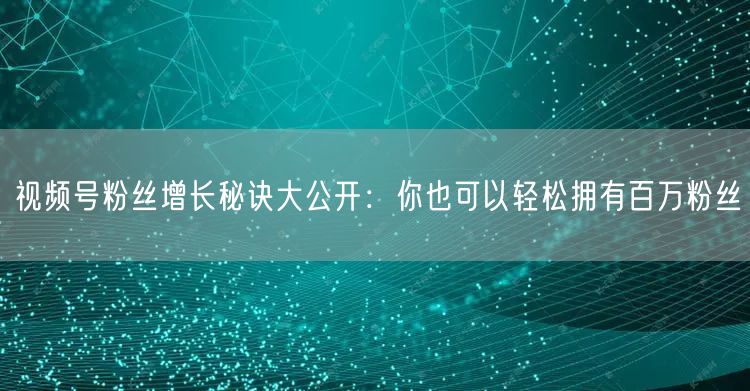 视频号粉丝增长秘诀大公开：你也可以轻松拥